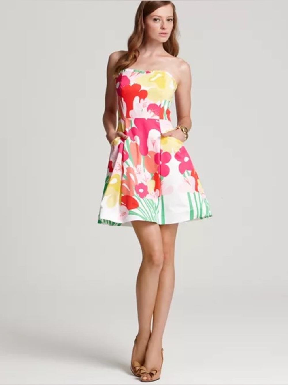 Lilly Pulitzer Blossom Strapless Dress Lavish Lilly Floral Flare Pockets Size 6